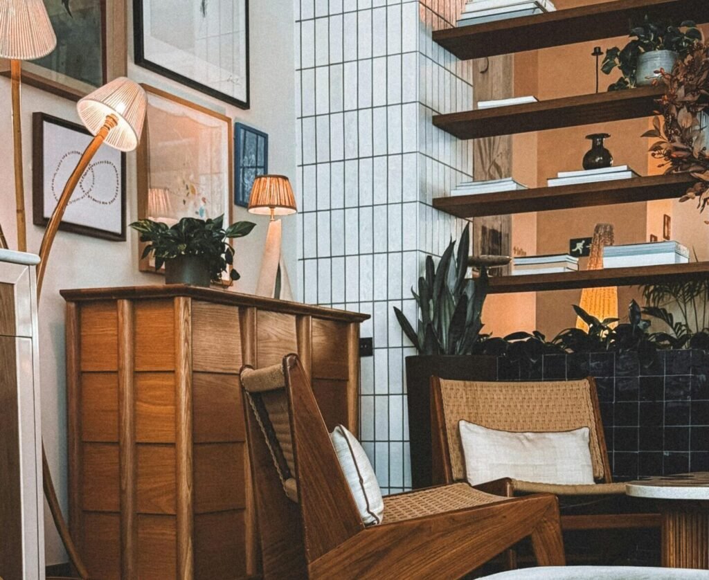 Aesthetic mid-century modern living room with stylish furniture and decor.